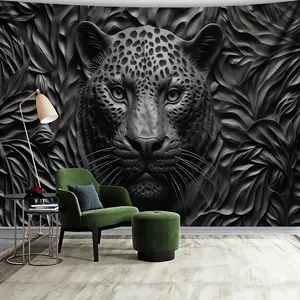 1 Sheet, Large 3D Carved Leopard Scenery Tapestry, Polyester Wall Hanging, for Living Room, Bedroom, Office, Family Room, Party, Stream Backdrop, No Installation Required, Animal Print, Horizontal, Woven, Indoor Use
