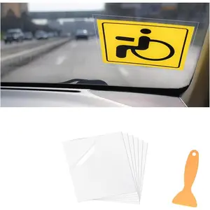 Car Windshield Sticker Decals, 6.3×6.3 Inch Car Windshield Sticker Applicator with Squeegee, Clear Window Static Cling Film Decals for Car Parking Permit Inspection Sticker Holder (6 Sheets)