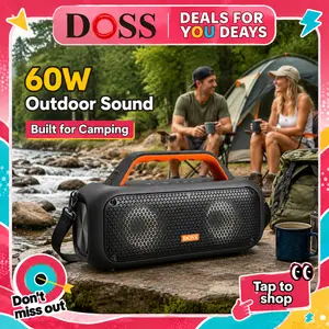 DOSS Extreme Boom Portable Bluetooth Outdoor Speaker - 60W Audio, Deep Bass, 30H Playtime, 10400mAh Power Bank, IPX6 Waterproof, Smartphone/USB Compatible, Outdoor Speakers