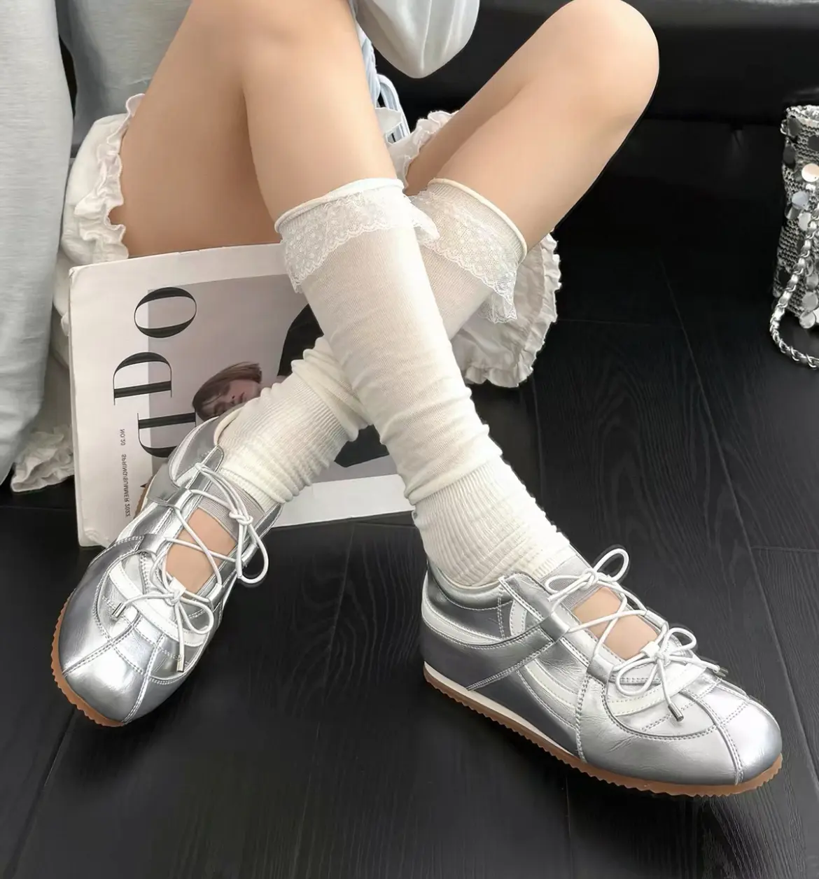 Korean Style Mary Jane Women's Shoes Ballet Style Lace-up Sneakers Designer Outdoor Running Sport Ladies Vulcanize Footwears