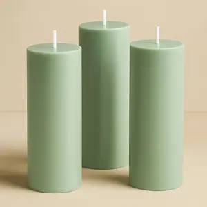 6-Pack Unscented Dripless Pillar Candles – 3"x9" Sage Green Paraffin Wax with Smokeless Cotton Wicks, Clean & Long-Lasting 90-Hour Burn