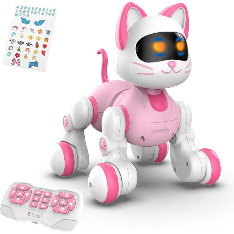 Programmable Remote Control Robot Cat Dog for Kids, Interactive Robotic Cat, Robo Cat, RC Robot with Touch Sensing, LED Eyes, Dance & Music, Sticker (White)7