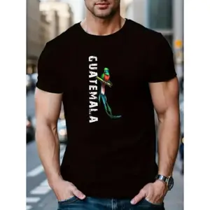 Guatemala Inspired Graphic Tee for Men Soft Breathable Polyester Round Neck Casual Summer Streetwear Vibrant Bird Print Comfortable Fit Made in USA