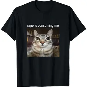 "Rage Is Consuming Me" Angry Cat Meme Men's Oversized T-Shirt | Funny Sarcastic Cat Lover Gen Z Meme Y2K Aesthetic Streetwear Tee
