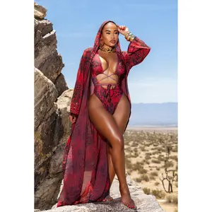 Gaia Hooded Cover Up - Red Snake