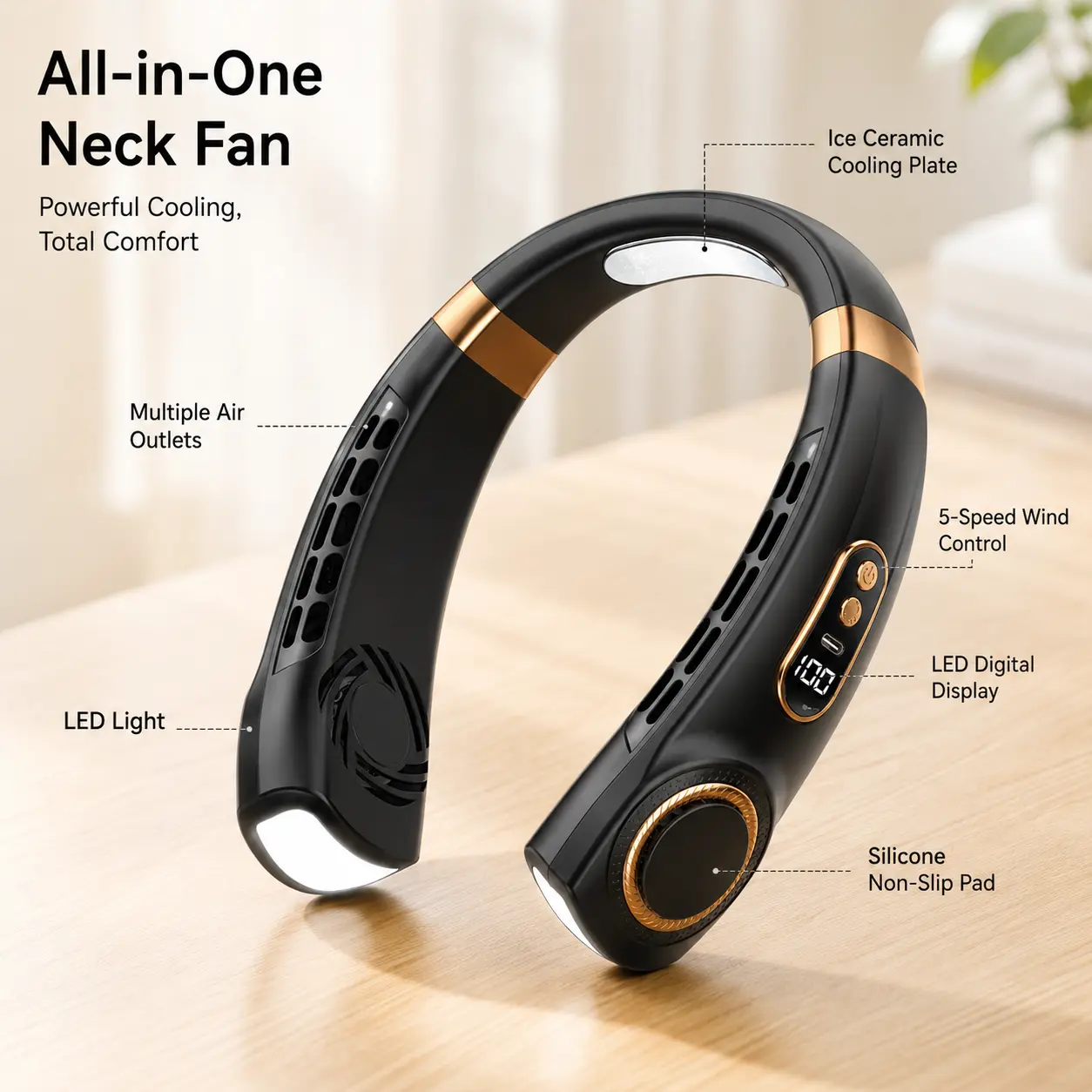 Wearable Neck Fan with Cooling Plate, Bladeless Rechargeable Personal Fan, Quiet Strong Airflow Fan for Office, Home, Travel and Summer Outdoor Use