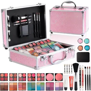Makeup Kit for Teenager Girls - Full Starter  Set with Eye Shadow Lip Balm Blush Lip Gloss Brush Lip Pencil Eye Pencil and Mirror ( Love)