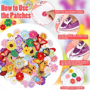 Pack Of 120 Flower Iron on Patches, Flower Themed Patches Embroidered Applique for Clothing, Jackets, Hats, Backpacks, Jeans Random