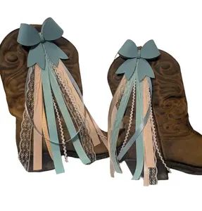 Boot Bow with Leather Blue Bow  - Pastels and Lace Country - Set of 2