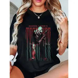 Terrifier Stretched Out Logo with Art The Clown Horror Movie T-Shirt