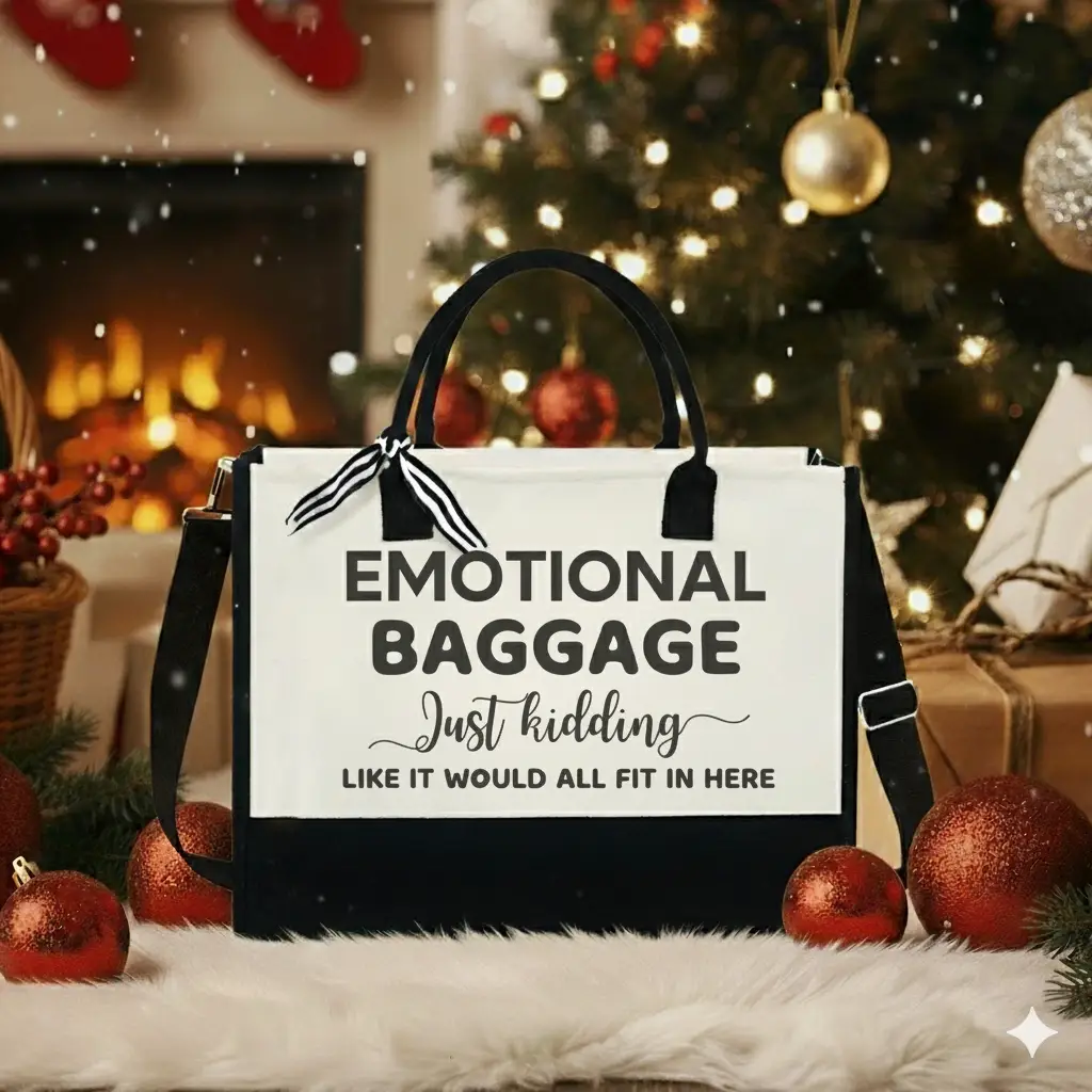[FLASH SALE] Emotional Baggage Tote Bag – Funny Christmas Gift, Xmas Gift for Her, Sarcastic Canvas Bag, Therapy Tote, Bridesmaid Gift, Counselor Bag,