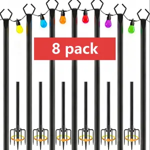 8 Pack outdoor string light pole, Thickened Metal Lights Hanger Pole Outdoor with Fork, Lighting Hanging Post Accessories for Patio Decor Garden Backyard Yard Outside Decorations
