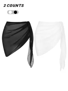 Swim Basics Solid Color Mesh Cover-Up Skirt For Beach Resort Swim Cover Ups