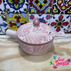 Bowl Handcrafted Pink or White with Handdle, Lid and Spoon Led Free