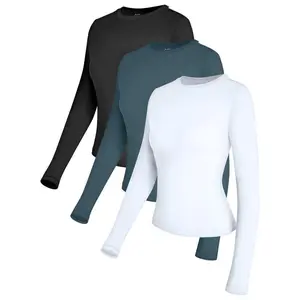 [SALE]Women's Dopamine Solid Slim-Fit Long Sleeve Tee Sporty Y2K Crop Top Ready to Ship Round Neck Trendy Y2K Crop Top