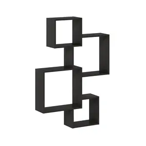 ROSSI Floating Shelves for Wall, Interweave 4-Cube Geometric Wall Shelf, Floating Shelf, Wall Mounted Shelves, for Bathroom, Bedroom, Living Room, Espresso