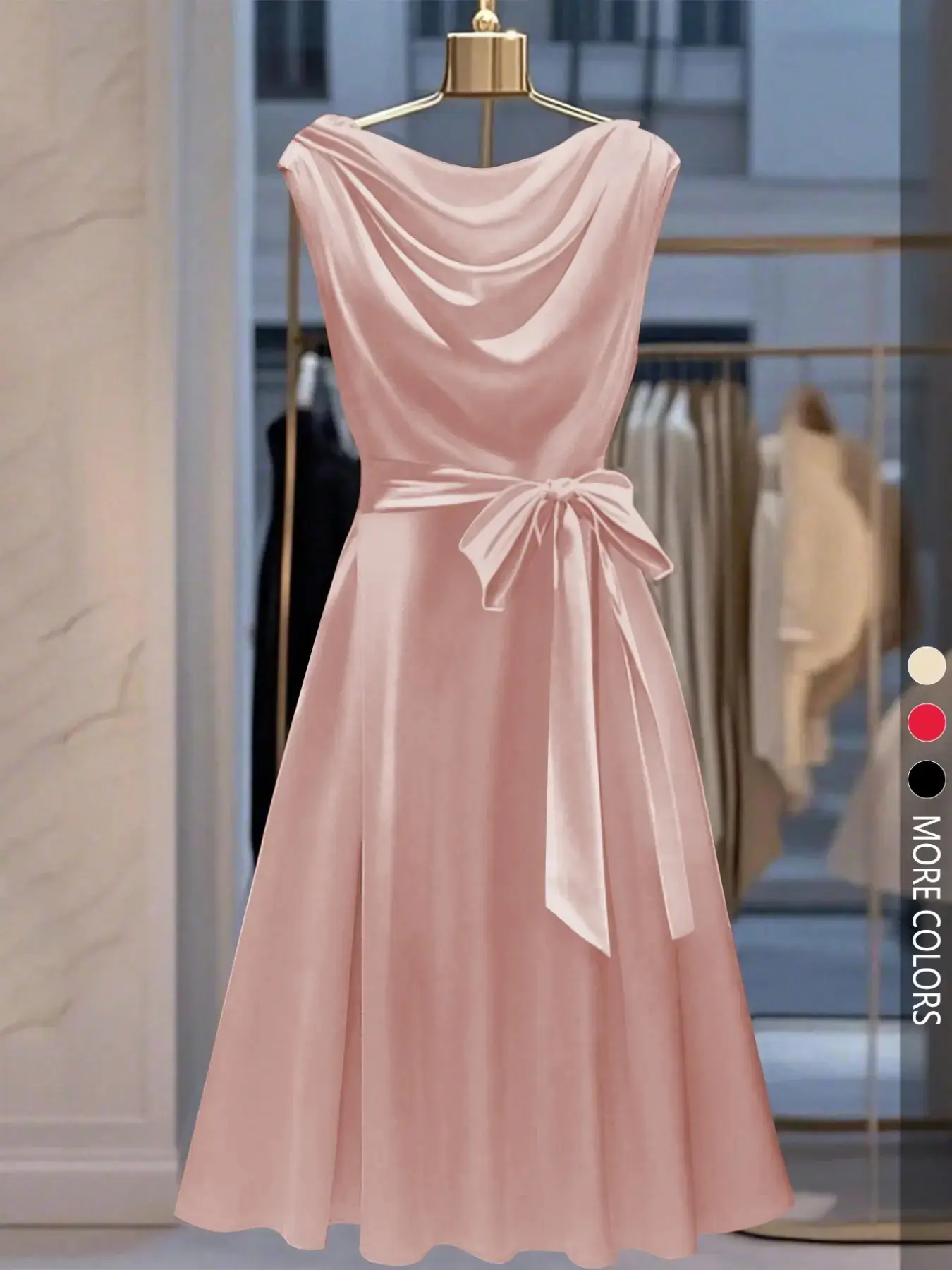 Women's Fashion Sleeveless Bow Neck Casual Chic Fitted Minimalist Dress, Perfect for Daily Commuting, Stylish and Comfortable, Ideal for Everyday Wear, Elegant Casual Fit