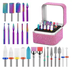 25Pcs Nail Drill Bits Set with Storage Box, 3/32 Inch Tungsten Ceramic Diamond Carbide Nail Drill Bits for Acrylic Gel Polish, Cuticle Efile Remover for Manicure Pedicure