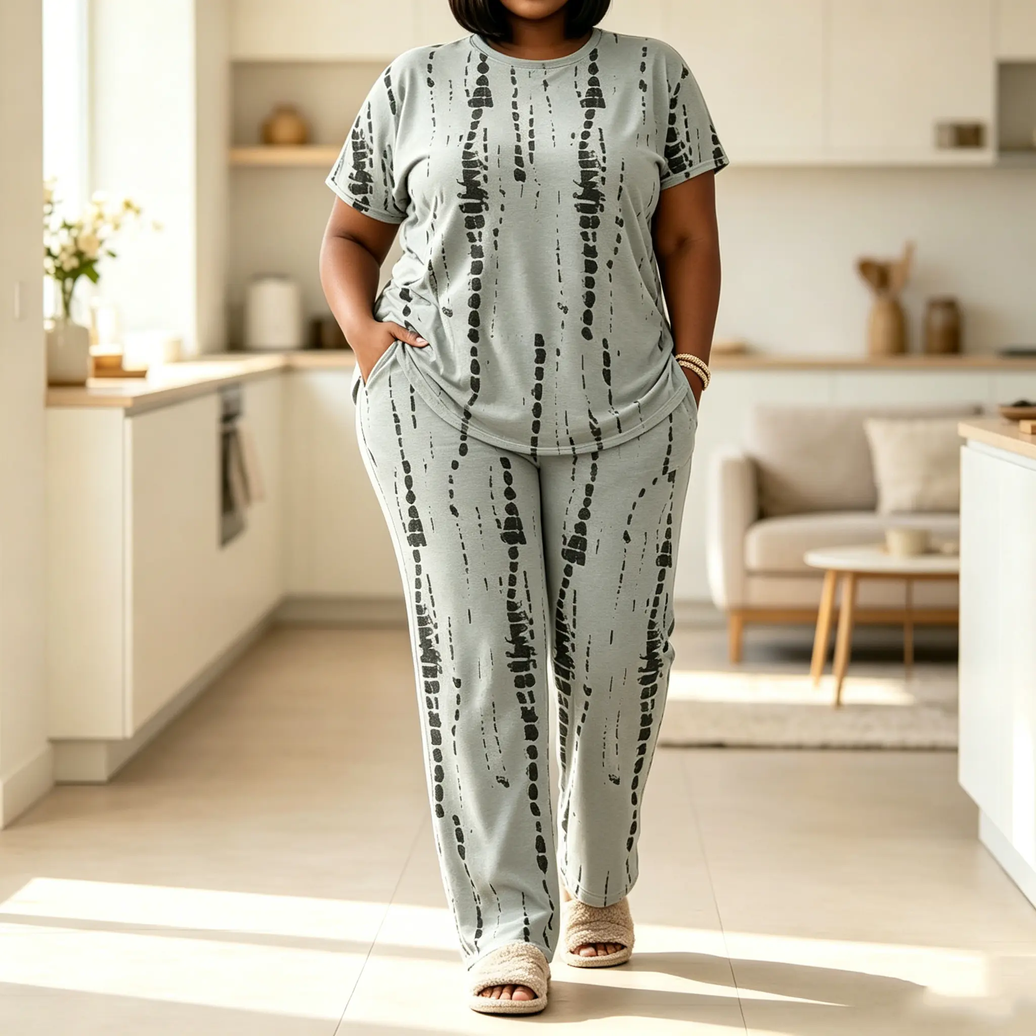 Plus Size 2 Piece Sets, Casual Tie Dye Style Home Outfits for Women with Shortsleeve Tunic Top and Pants Bottom, Casual Fashion Set, Everyday Basics, Relaxed Fit Style, Women's Casual 2 Piece Sets, Matching Outfit