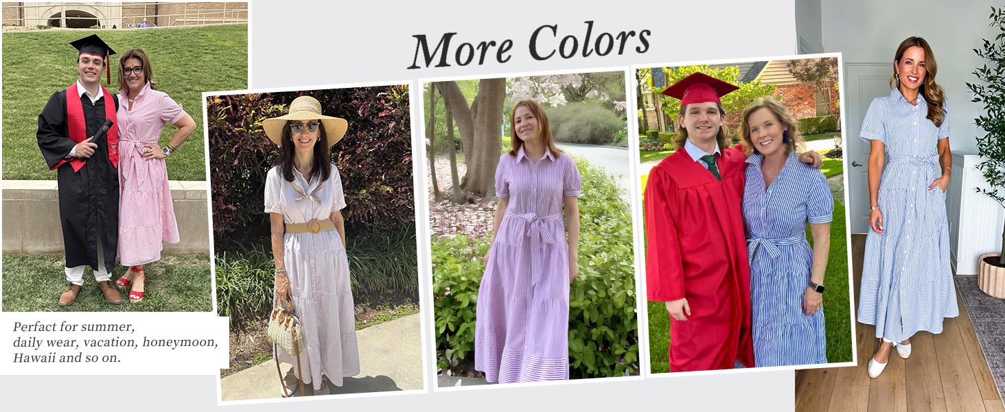 Ebossy Womens Casual Short Sleeve Button Down Tie Waist Ruffled Striped Maxi Shirt Dress Ebossy Womens Casual Short Sleeve Button Down Tie Waist Ruffled Striped Maxi Shirt Dress