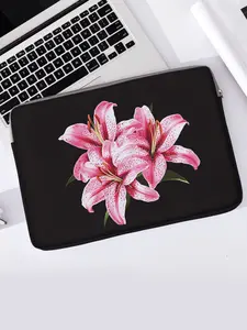 Floral Pattern Printed Laptop Bag, Soft Notebook Sleeve, Fits Laptops, Tablets, Zipper Storage Pouch, Casual Style, All Seasons