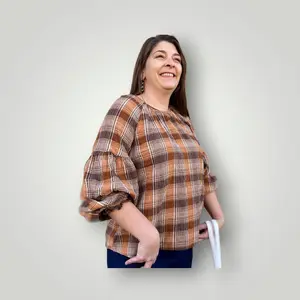 Universal Thread Brown Plaid Blouse - Size Large, Long Sleeve, Round Neck, Women's Casual Top for Office and Outfits