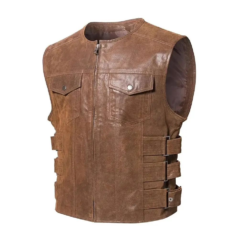 Men's leather Vest Vintage Brown Genuine Leather Vest Moto Biker Classic Fit Waistcoat by Hide Crafts