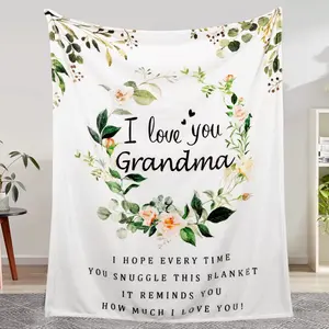 Blanket for Grandma, Grandma Birthday from Grandkids, I Love You Grandma, Soft Throw Blanket 60" x 50", White