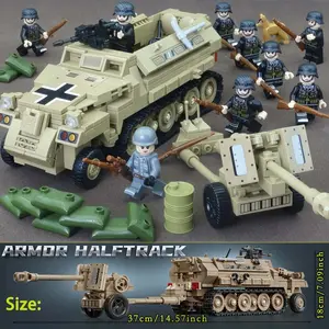 Half-Track Armored Vehicle Trailer Gun Car Building Set, Building Kit, Wwii Military Assembly Model Display Piece, High-Quality Abs Material, Building Blocks