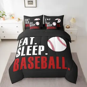 Baseball Comforter Set with Sheets,Black Sports Game 7 Pieces Bedding Set for Boys Girls Teens,Baseball Gaming Bed in a Bag,Ball Bed Set