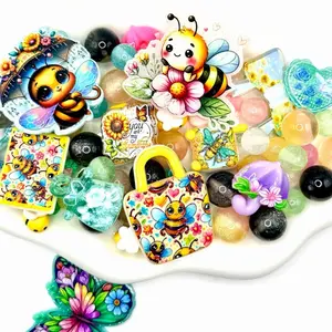 (NEW) Showers & Flowers; Resin and Acrylic Beads & Charms Mix for DIY Beaded Pens Keychains Phone Chains Sun Catcher Car Hanger and Other DIY Jewelry Accessories Crafts or Projects Colorful Beadable