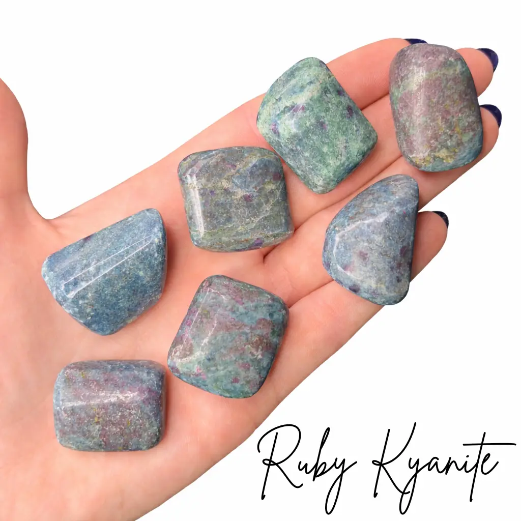 Ruby in Kyanite, Ruby Kyanite Tumble, Tumbled Ruby Kyanite, UV Ruby Kyanite, T-16