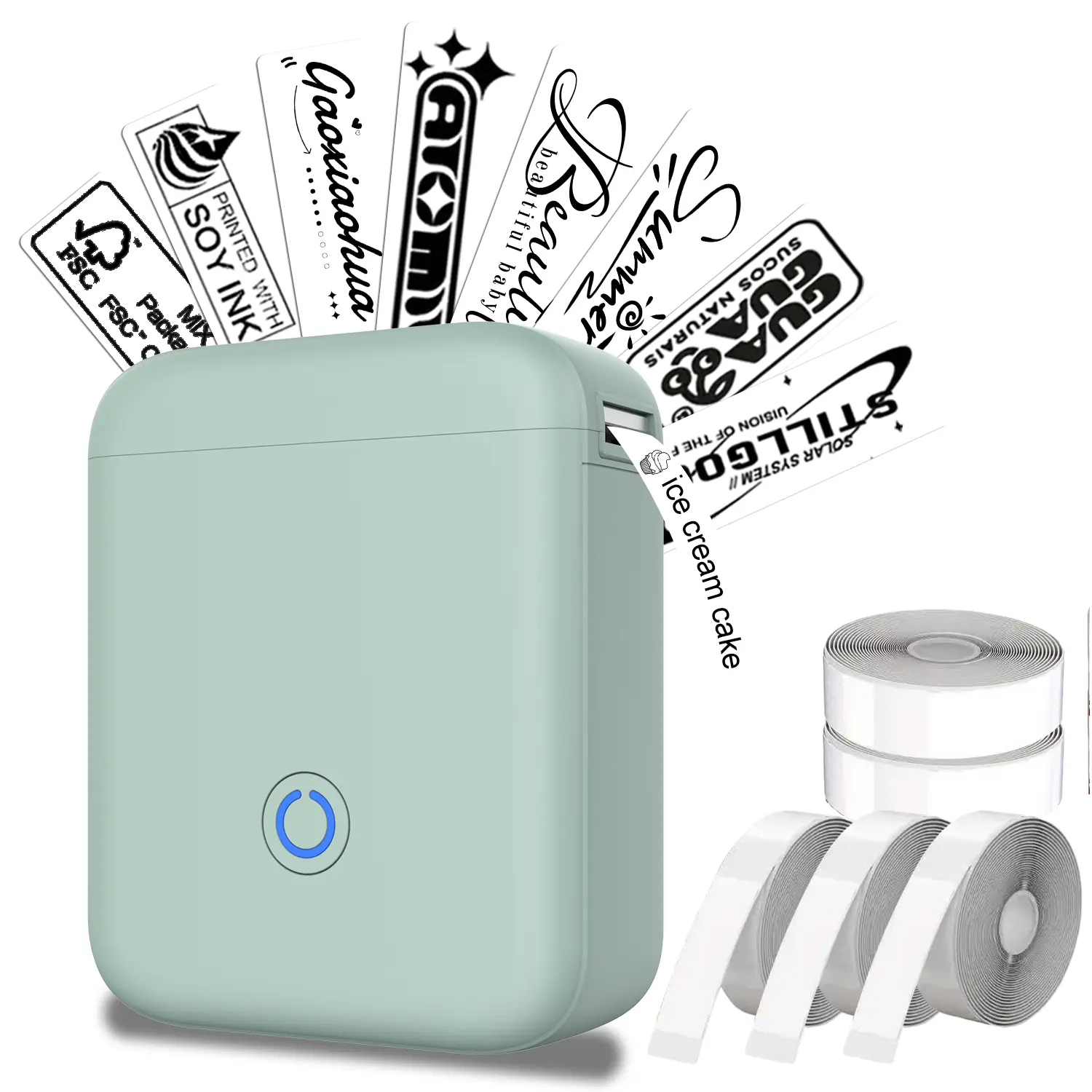 Wireless Portable Thermal Label Printer with Built-In Rechargeable Batteries, 5 Rolls of 12mmx40mm Tape, Bluetooth, Smart App Support, 12mm-15mm Tape Compatibility, iOS/Android Phone Connectivity, Barcode Print for Inventory, Office Use, Monochrome