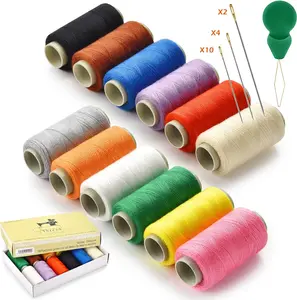 12 Color Sewing Thread, 350 Yards Per Thread Spools, Prewound Bobbins Sewing Threads Kit, Polyester Thread with Needle Threader and Sewing Needle Kit, for Hand & Machine Sewing, DIY and Home