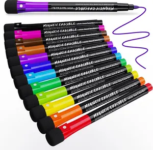 Magnetic Fine Point Dry Erase Markers, 12-Count Colorful White Board Markers with Eraser Caps, Low-Odor Thin Marking for Teachers, Office & School Supplies