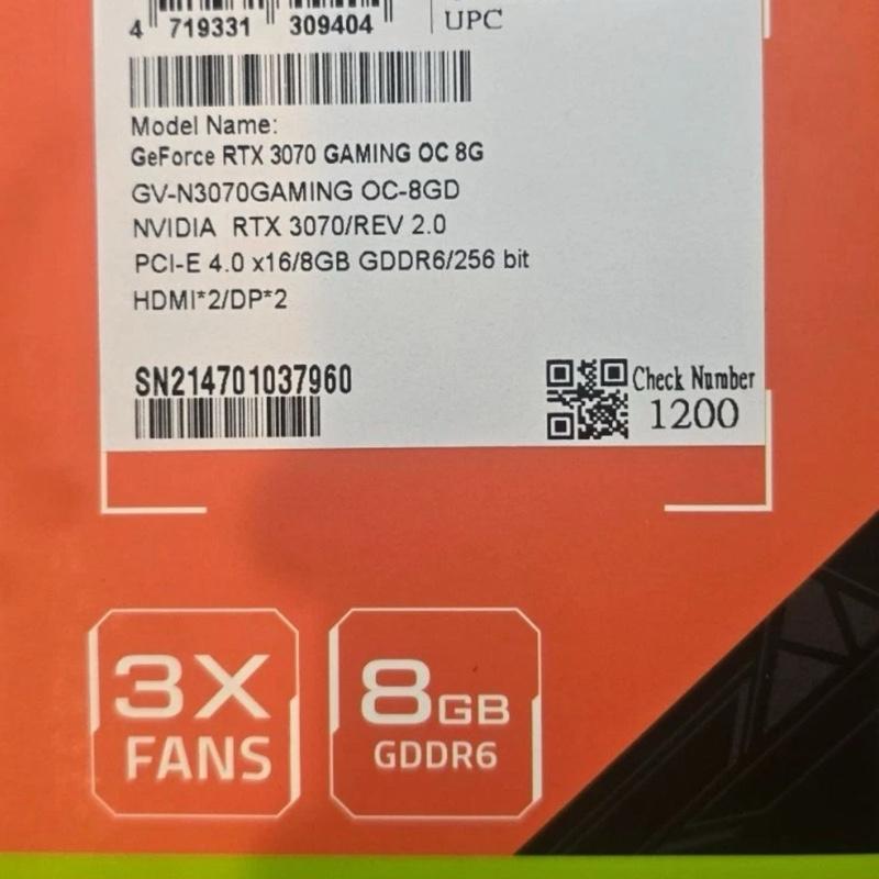 Gigabyte GeForce RTX 3070 Gaming OC 8GB GV-N3070GAMING OC-8G High Performance Graphics Card with RGB Lighting