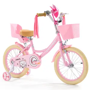 VEVOR Kids Bike, 16 Inches Princess Style Children Bicycle with Streamers & Basket, Rider Height 3.28 ft - 4.27 ft, Doll Seat & Training Wheels Included, Toddler Bike for Girls Learning to Ride, Pink