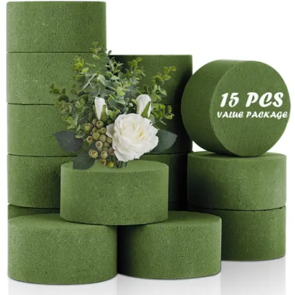 15 PCS Floral Foam, Green Block for Artificial Flowers, Round Wet & Dry Foam Bricks, Florist Foam for Flower Arrangements