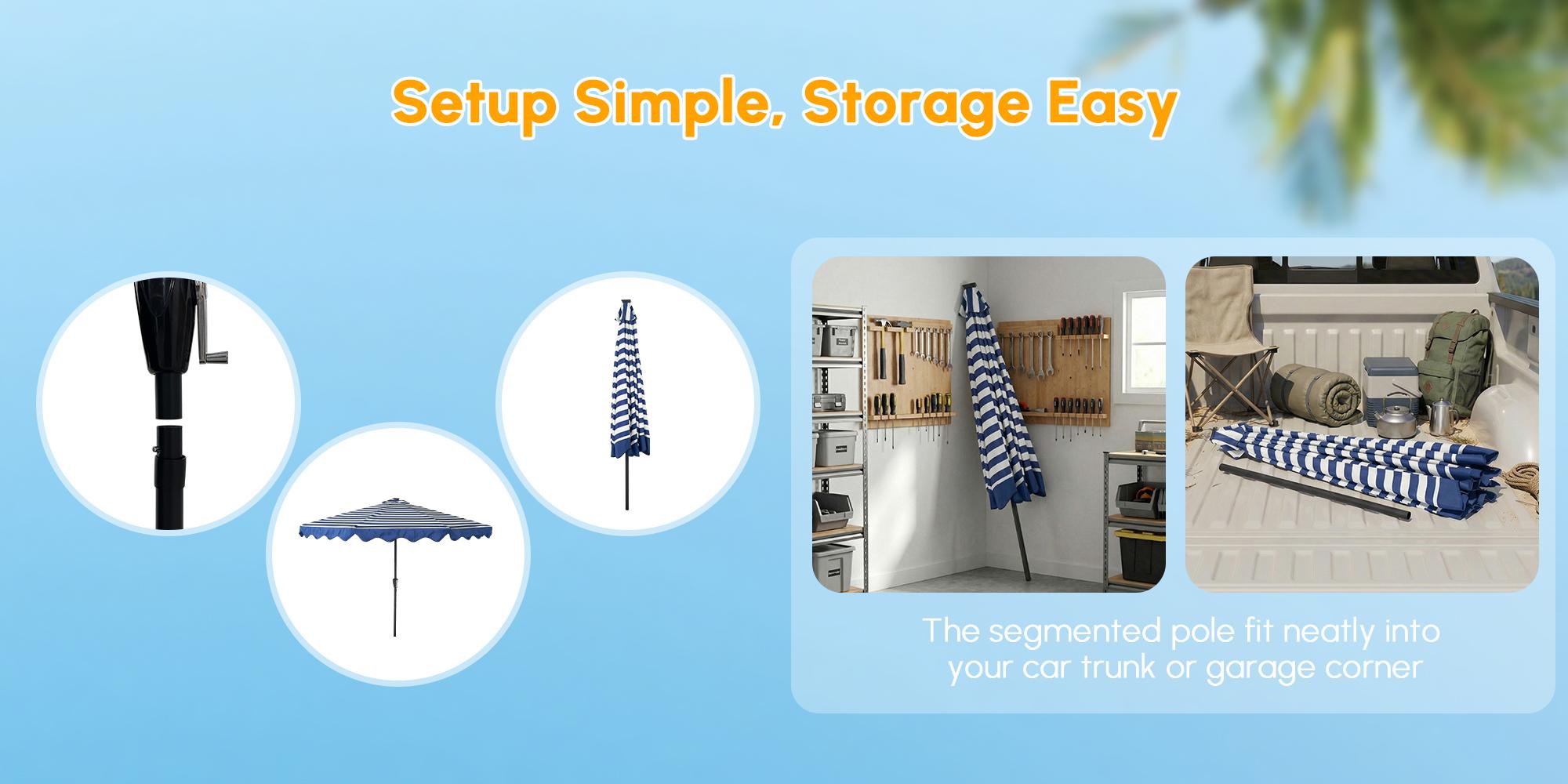 10Ft Classic MidCentury Scalloped Fringe Market Patio Umbrella with One Button Tilt, Handle Crank Solar powered Outdoor Parasols, Wind Vent and UV Protection for Garden Lofi Porch Pool, Premium