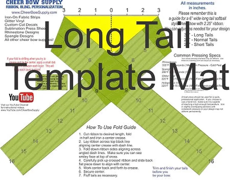 Collegiate-Softball Style Long Tail Cheer Bow Template Mat