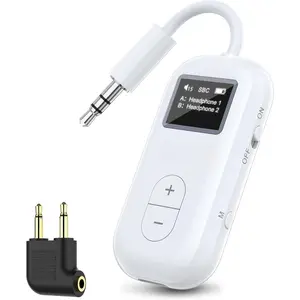 SafeFly Dual | Airplane  Adapter for AirPods or Headphones,  Transmitter with Screen, Volume Control, aptX Adaptive & , 3.5mm Aux Audio Jack for Airplane, Travel Flight