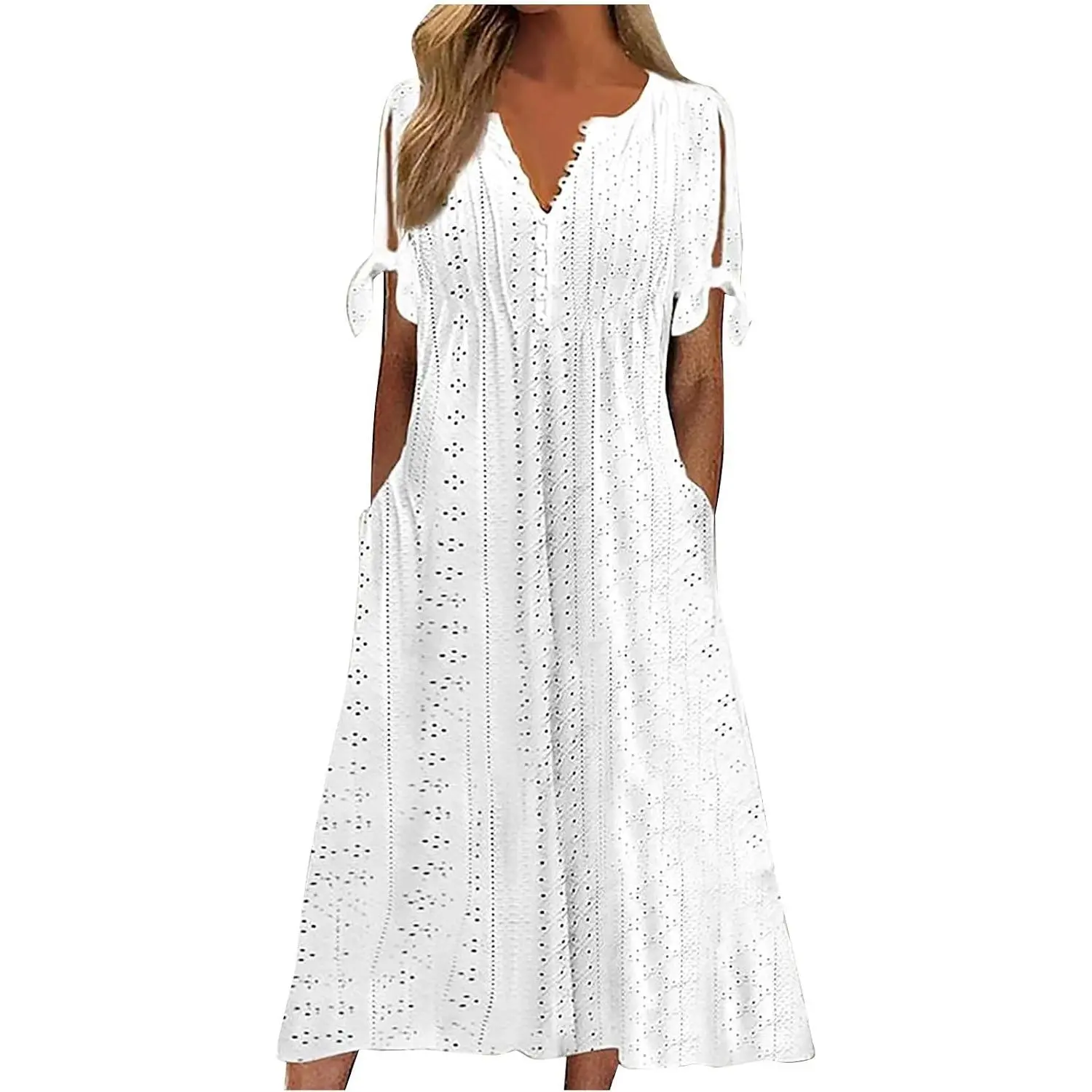Maxi Long Dresses for Women 2025 Short Sleeve Eyelet Tshirt Dress Casual Summer Beach Vacation Sundress