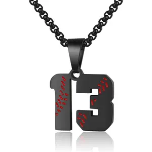 Baseball Number Necklace for Boy 00-99 Athletes Jersey Number Necklace Stainless Steel Chain Baseball Charm Pendant Personalized Baseball Gift for Men