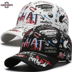 2-PCS Graffiti Printed Baseball Cap Hip Hop Streetwear Adjustable Snapback Hat with Yin Yang Symbol and Slogan Design for Men and Women, Mens Hats, Hiphop Hats