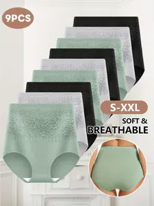Women's High Waist Floral Elegant Underwear Set, 9-Pack Everyday Comfortable Fitted Shapewear Panties, Stylish Ladies' Lingerie Collection