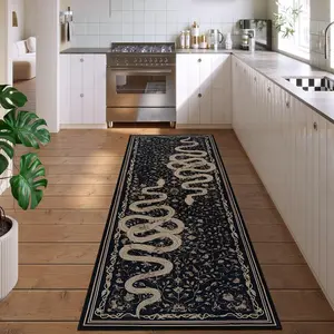 Luxurious Vintage Hallway Living Room Carpet, Snake Pattern Non-Slip Kitchen Area Rug, Soft Comfort Bedside Mat