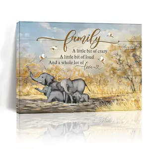 One Piece Elephant Family Canvas Wall Art, Wooden Frame Inspirational Quote Print, Suitable for Living Room, Bedroom, Office Woven Decoration, Ideal as a Bachelorette Party Gift