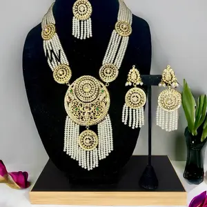 Gold plated rani haar ( long necklace ) with earrings and tikka