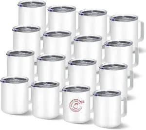 16 Pack Sublimation Tumblers with handle Coffee Blanks Stainless Steel Double Wall Insulated Sublimation with Lids for Heat Transfer, White 12o