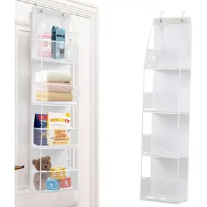 Over The Door Shoe Organizer with 4 Large Pockets, Space-Saving Hanging Storage Rack for Shoes, Clothes and Toys